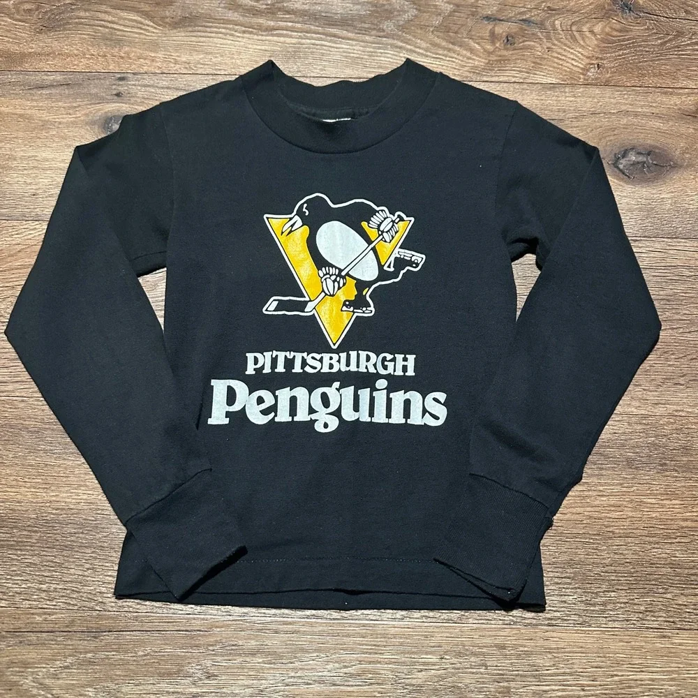 Vintage Select-T Pittsburgh Penguins Black Long Sleeve T-Shirt Kids Small 6-8